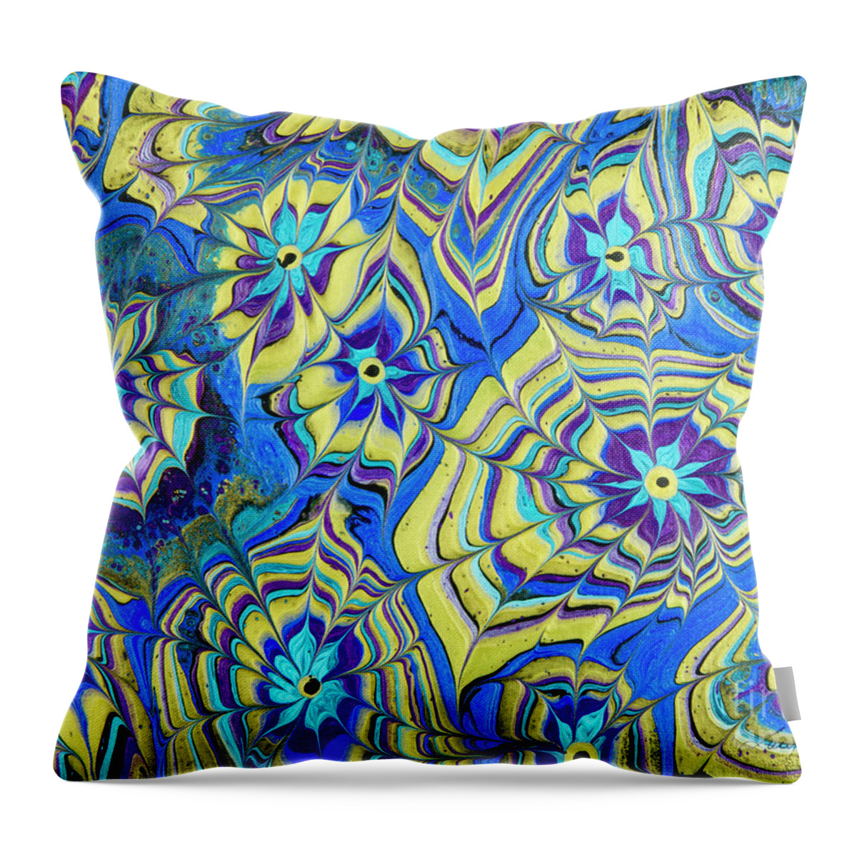 Poured Acrylics Throw Pillow featuring the painting Mutliverse Web by Lucy Arnold