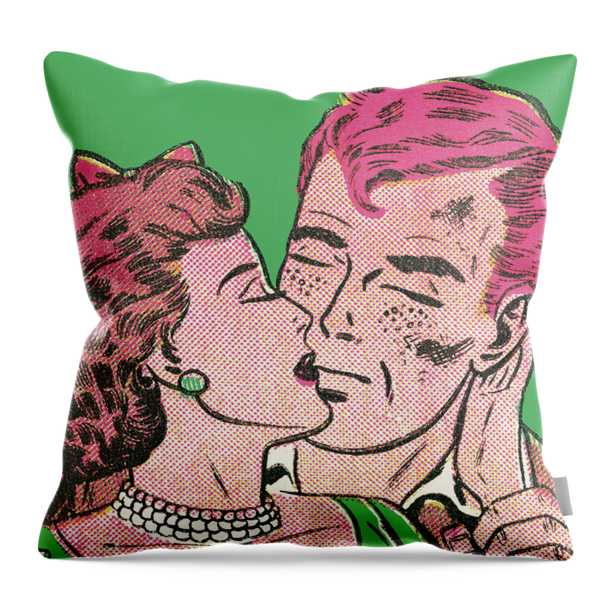 Accessories Throw Pillow featuring the drawing Couple Kissing #1 by CSA Images