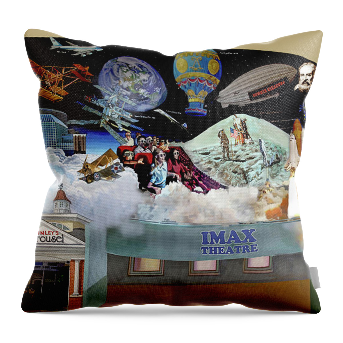  Throw Pillow featuring the painting Cradle of Aviation Museum #1 by Bonnie Siracusa