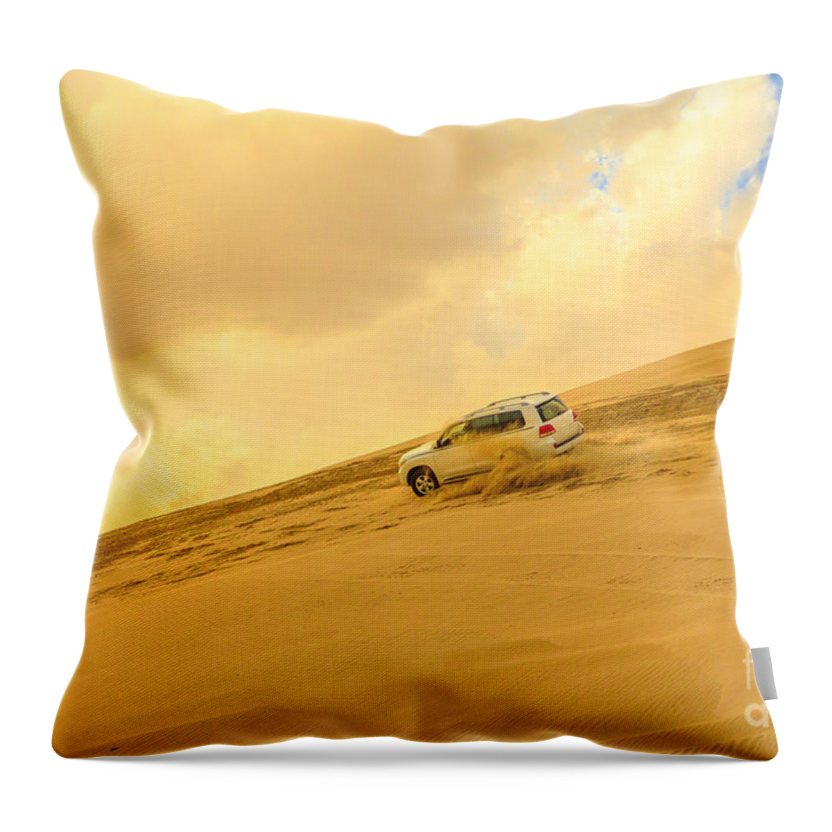 Dune Bashing Throw Pillow featuring the photograph Dune Bashing desert safari #1 by Benny Marty