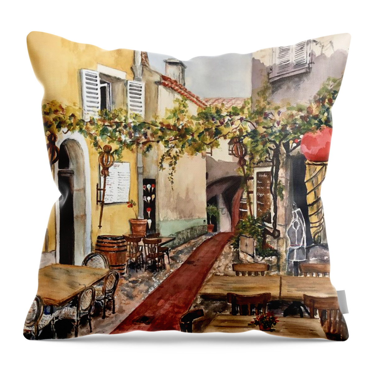 Grape Vines Throw Pillow featuring the painting Ete en Eze #1 by Sonia Mocnik