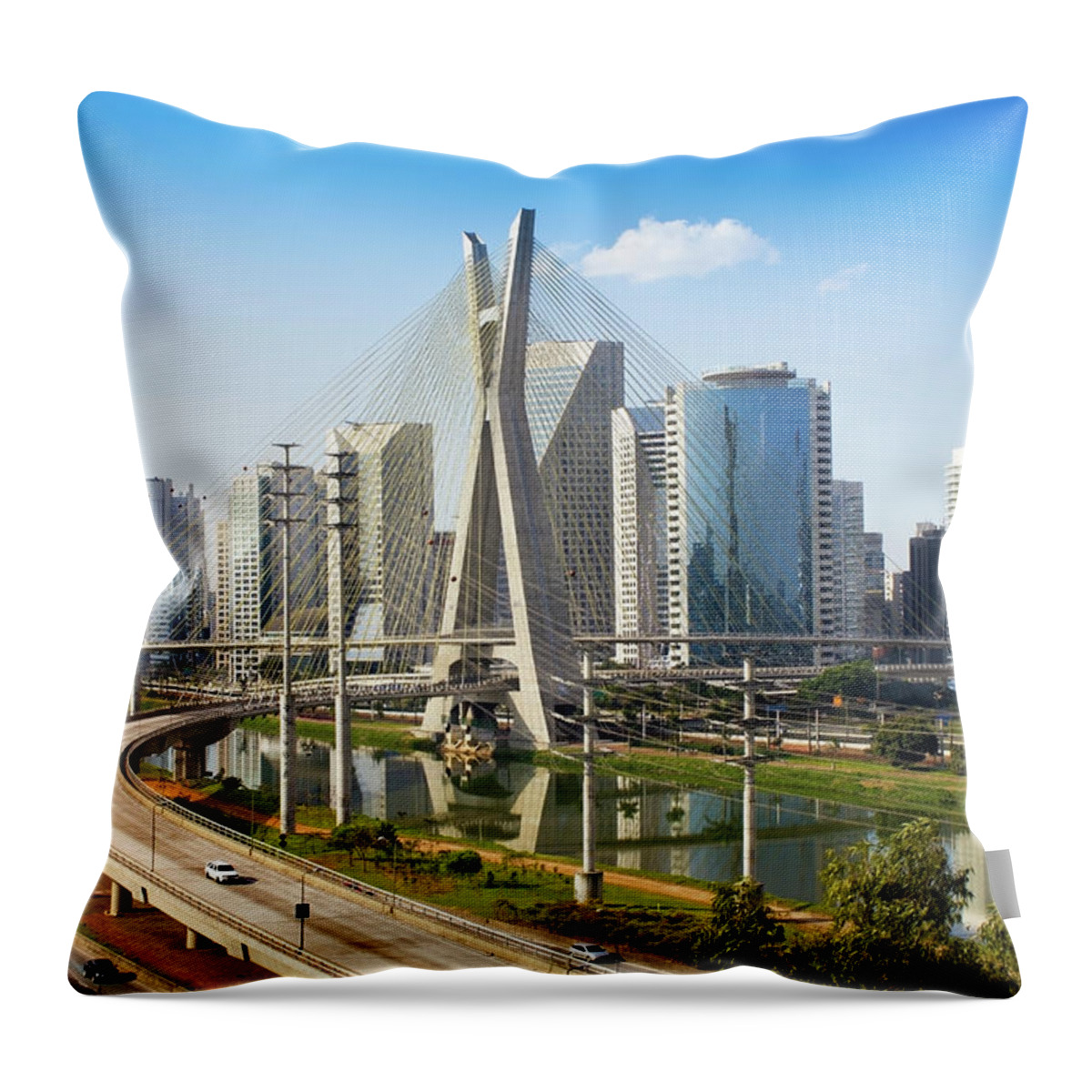 Material Throw Pillow featuring the photograph Famous Cable Stayed Bridge At Sao Paulo #1 by Wsfurlan