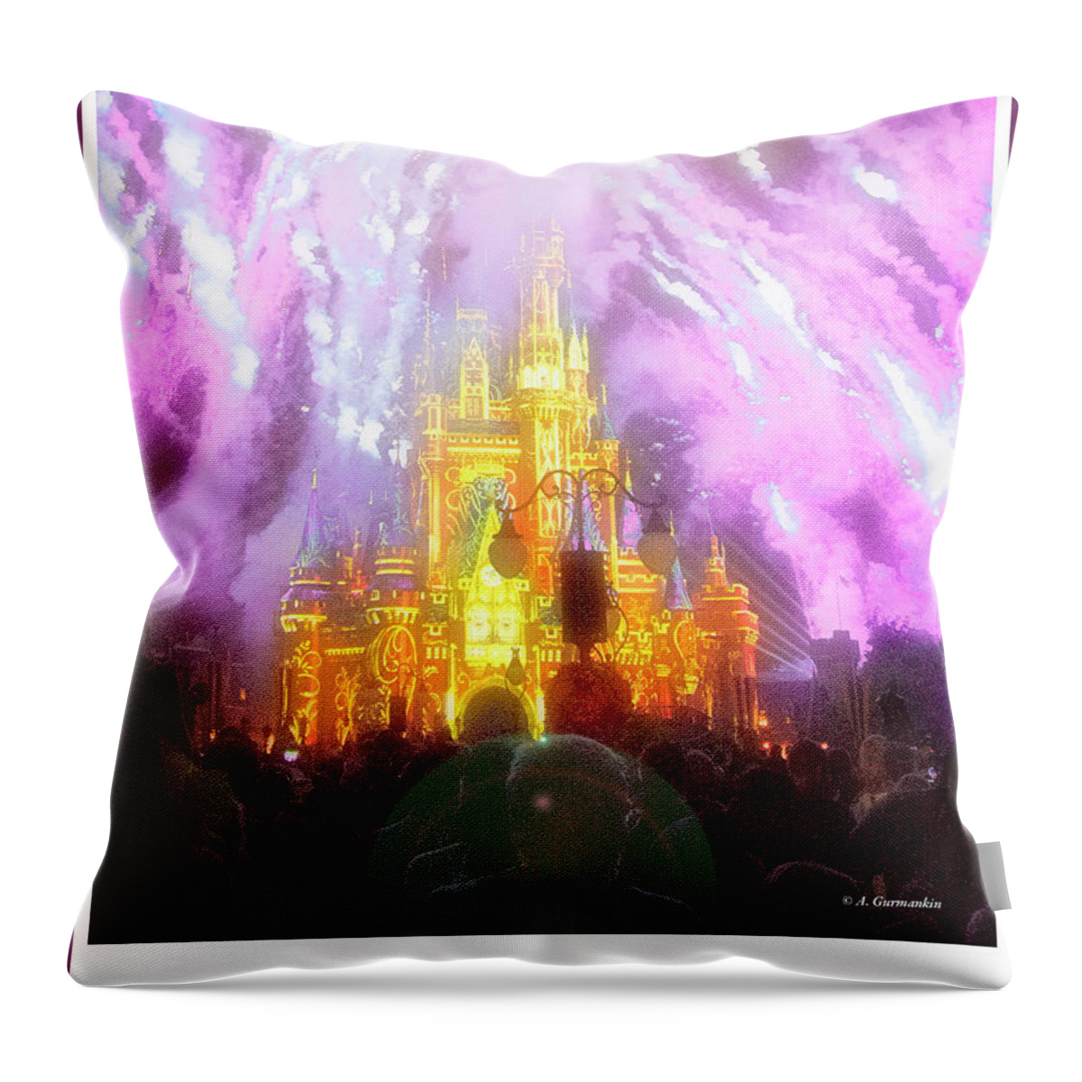 Sky Throw Pillow featuring the photograph Fireworks, Cinderella's Castle, Walt Disney World #1 by A Macarthur Gurmankin