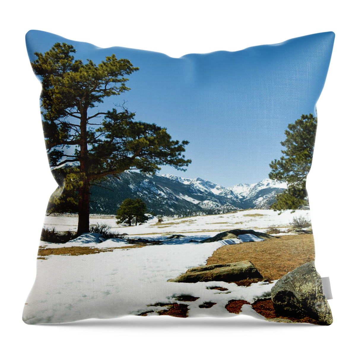 Colorado Rockies Throw Pillow featuring the photograph first day of Spring #1 by Bon and Jim Fillpot