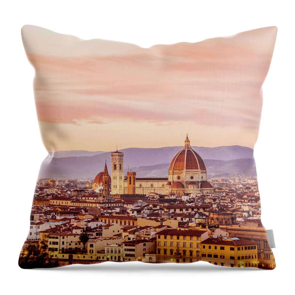 Campanile Throw Pillow featuring the photograph Florences Cathedral And Skyline At #1 by Filippobacci