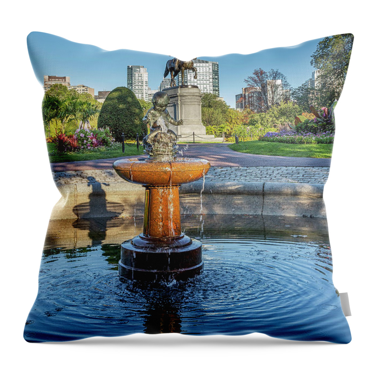 Estock Throw Pillow featuring the digital art Fountain, Public Garden, Boston, Ma #1 by Lumiere
