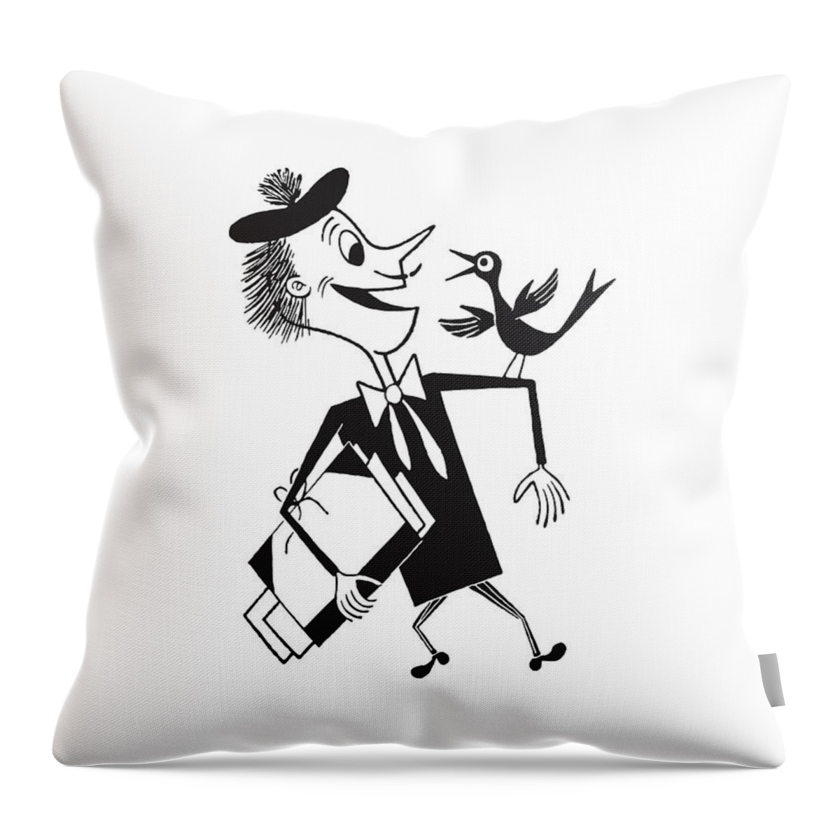 Adult Throw Pillow featuring the drawing French Artist and Bird #1 by CSA Images