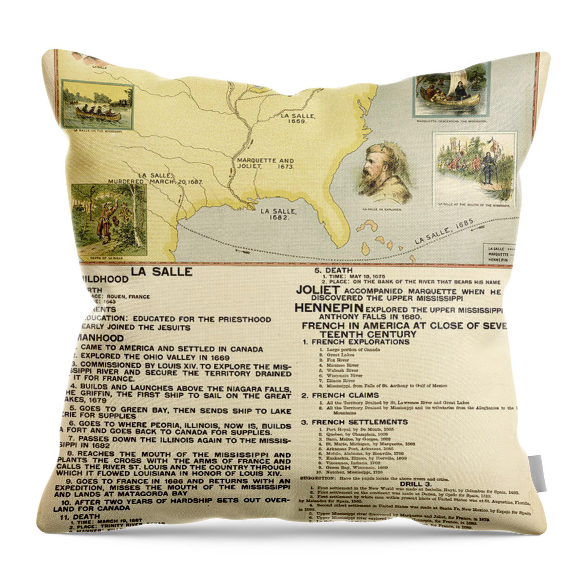 Usa Throw Pillow featuring the painting French Explorers #1 by Unknown