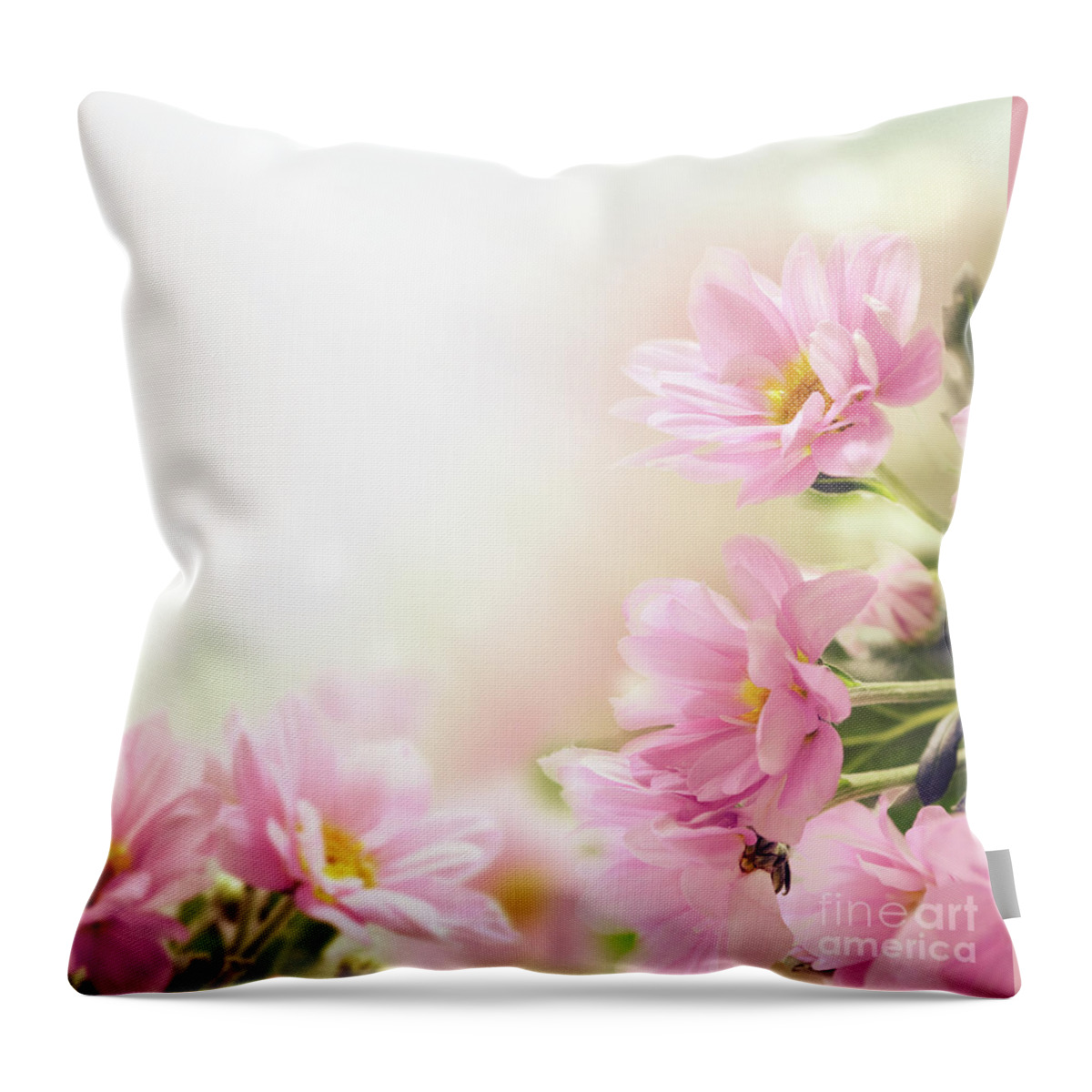 Flower Throw Pillow featuring the photograph Garden with pink flowers by Jelena Jovanovic