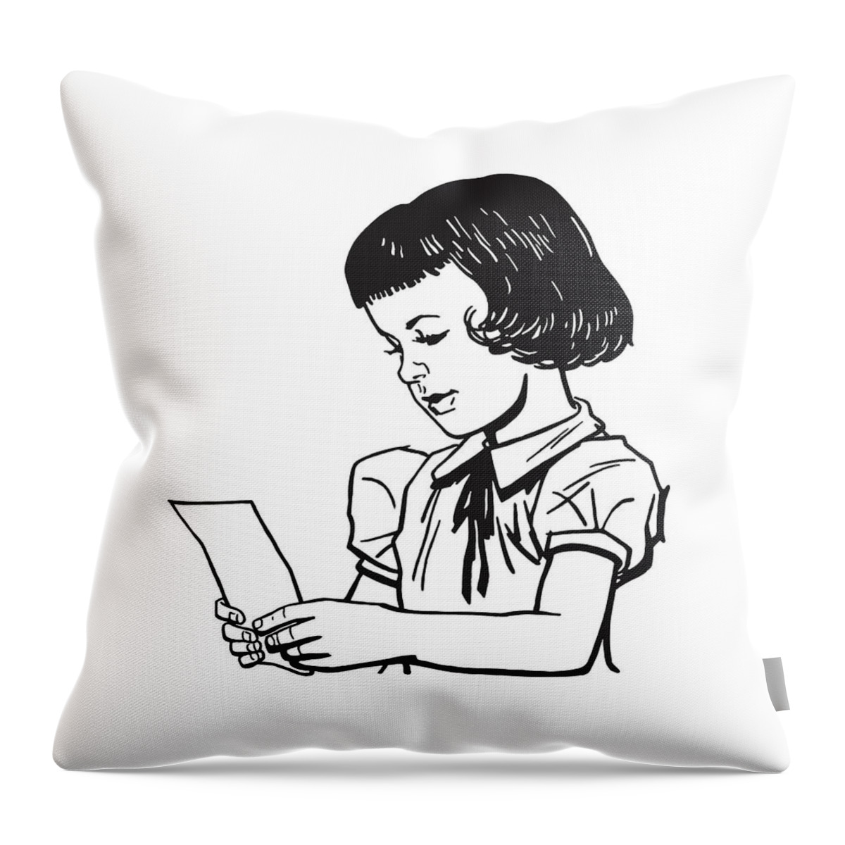 Apparel Throw Pillow featuring the drawing Girl Looking at a Piece of Paper #1 by CSA Images