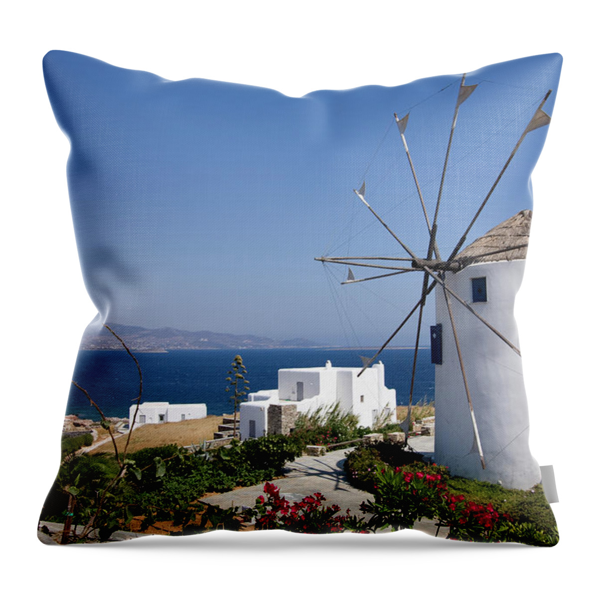 Wind Throw Pillow featuring the photograph Greek Windmill #1 by Photovideostock