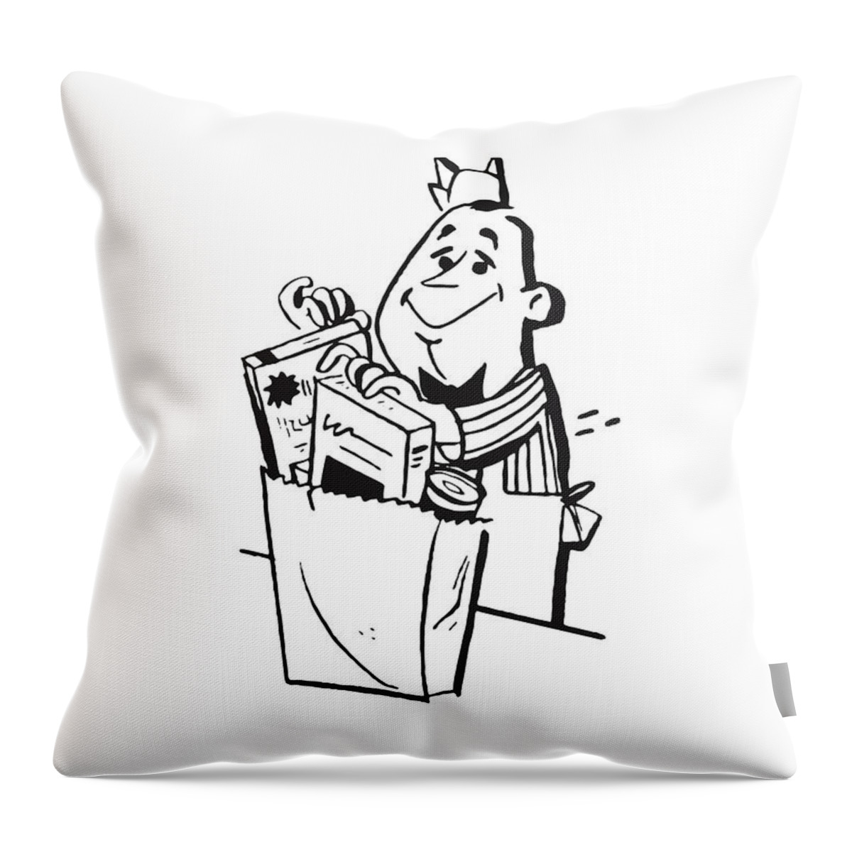 Accessories Throw Pillow featuring the drawing Grocer Bagging Groceries #1 by CSA Images