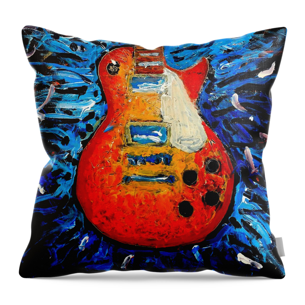 1969 Les Paul Throw Pillow featuring the painting Guitar slinger #1 by Neal Barbosa
