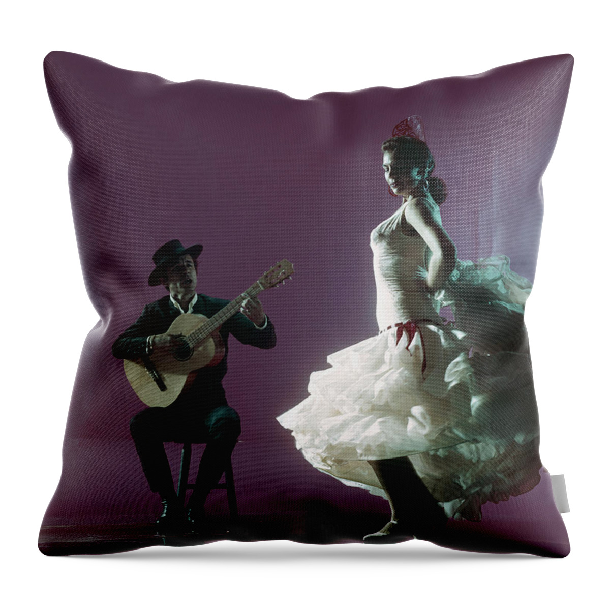 People Throw Pillow featuring the photograph Guitarist Playing Guitar And Woman #1 by Tom Kelley Archive