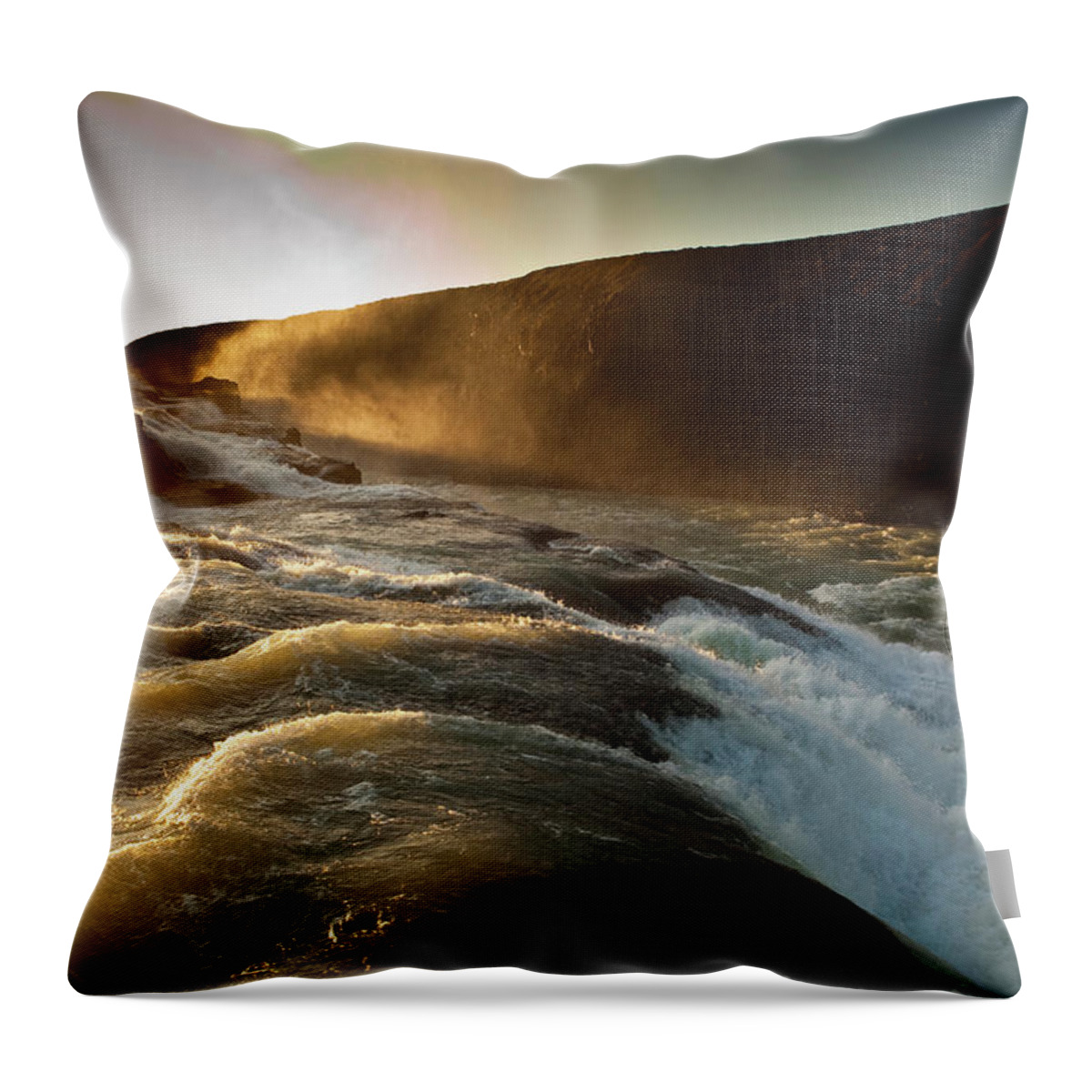 Scenics Throw Pillow featuring the photograph Gullfoss Waterfall #1 by Richard I'anson