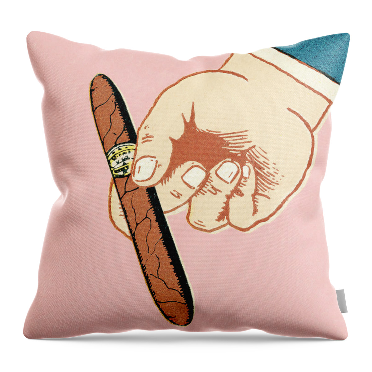 Bad Habit Throw Pillow featuring the drawing Hand holding cigar #1 by CSA Images