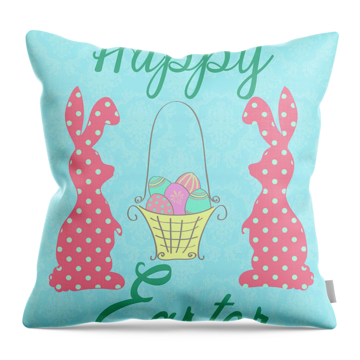 Easter Throw Pillow featuring the mixed media Happy Easter Bunnies #1 by Andi Metz