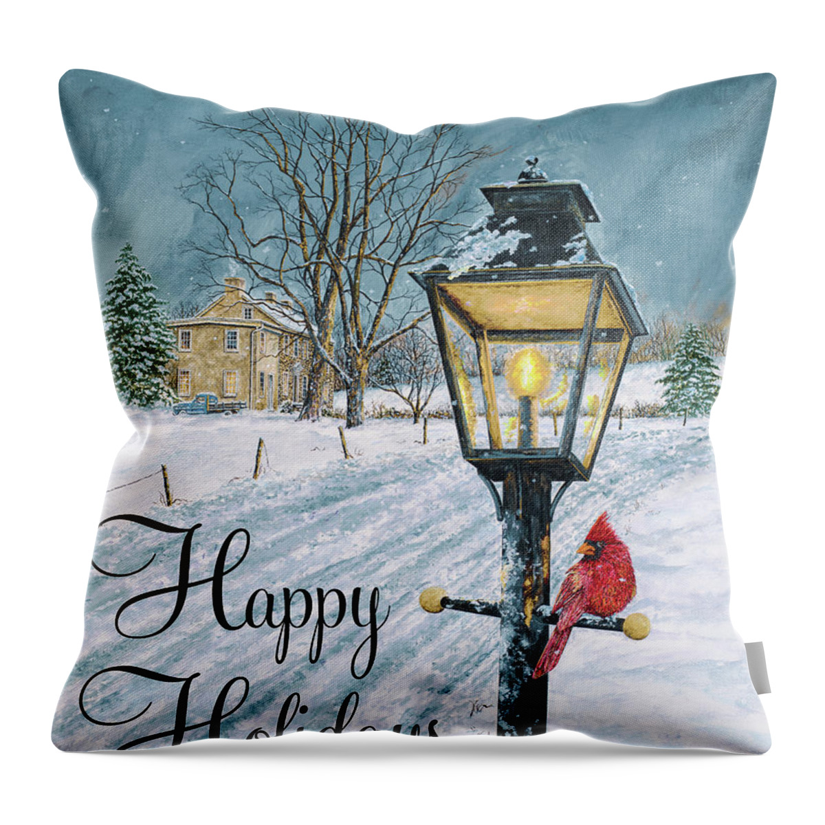 Happy Throw Pillow featuring the painting Happy Holidays #1 by James Redding