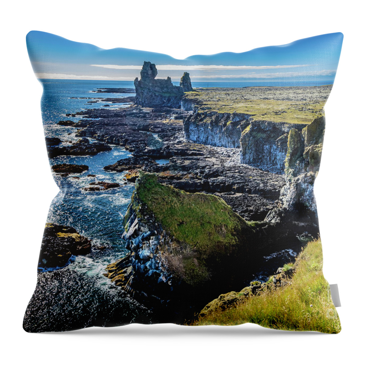 Coast Throw Pillow featuring the photograph Hellnahraun coast, Iceland #2 by Lyl Dil Creations