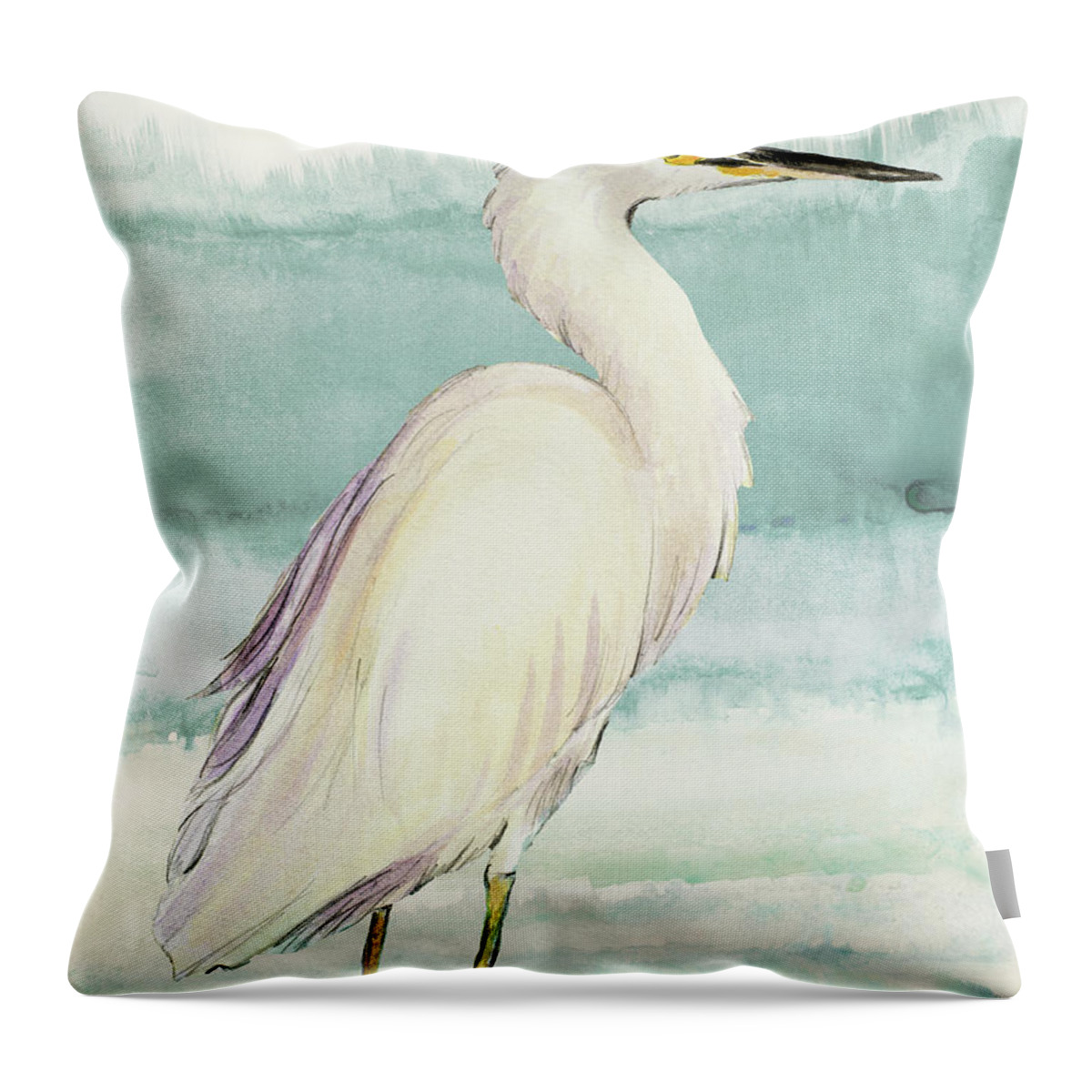 Heron Throw Pillow featuring the painting Heron On Seaglass II #1 by Lanie Loreth