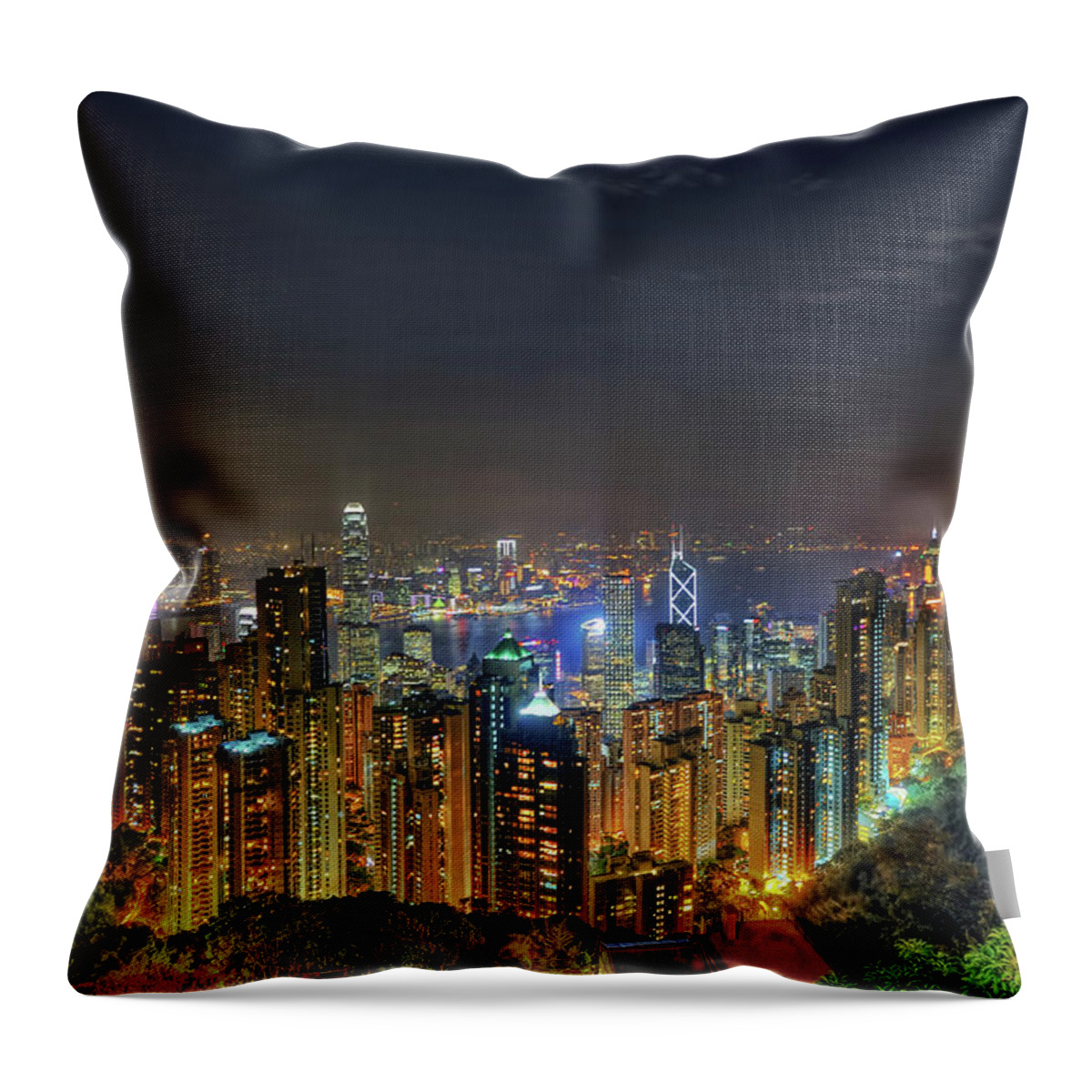 Outdoors Throw Pillow featuring the photograph Hong Kong City #1 by Daniel Chui