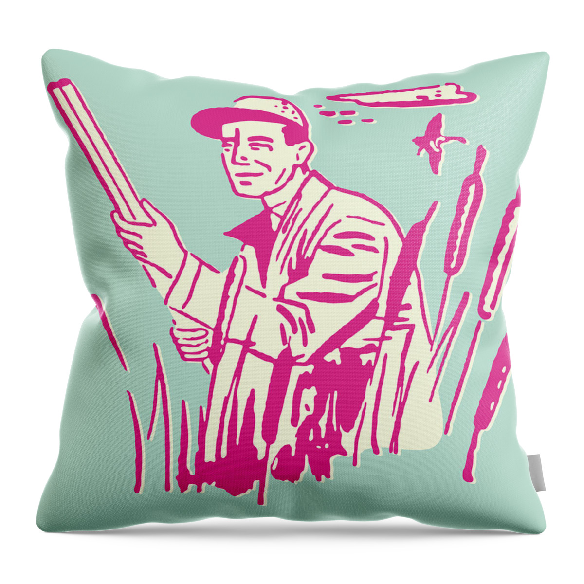 Activity Throw Pillow featuring the drawing Hunter in Cattails #1 by CSA Images