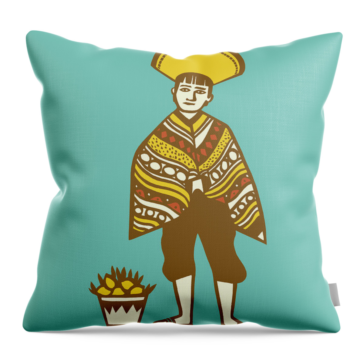 Apparel Throw Pillow featuring the drawing Illustration of indigenous American man in traditional clothing #1 by CSA Images