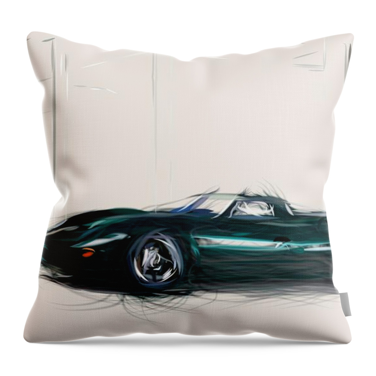 Jaguar Throw Pillow featuring the digital art Jaguar XJ13 Draw #1 by CarsToon Concept