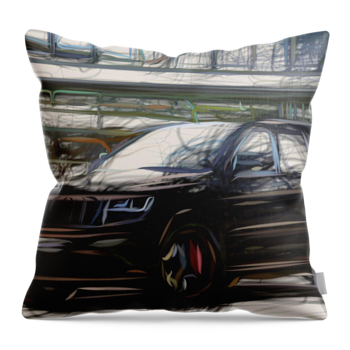Jeep Throw Pillow featuring the digital art Jeep Grand Cherokee Srt Drawing #1 by CarsToon Concept