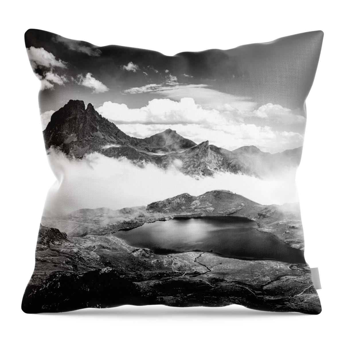 Estock Throw Pillow featuring the digital art Lake Surrounded By Mountains #1 by Francesco Carovillano