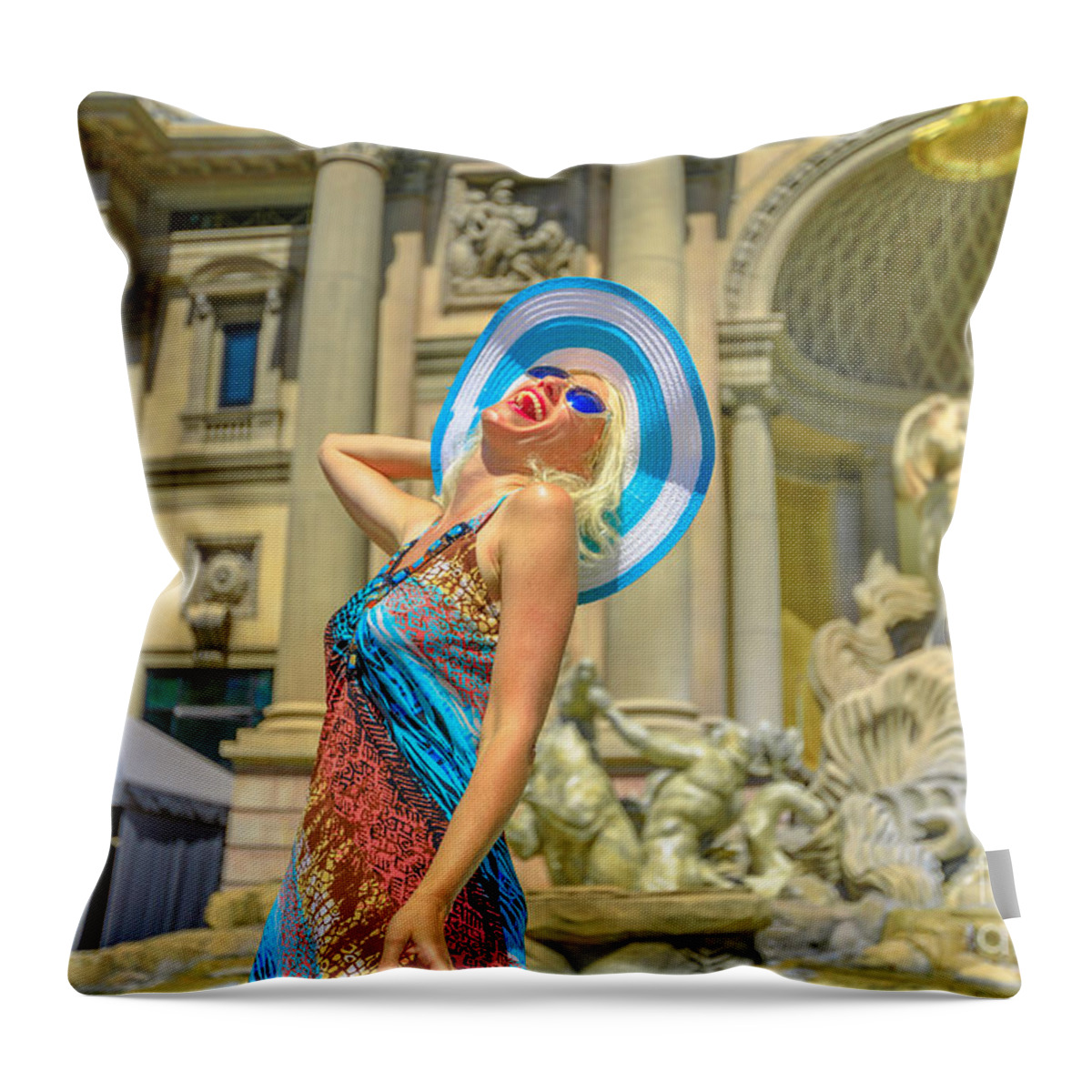 Las Vegas Throw Pillow featuring the photograph Las vegas woman enjoying #1 by Benny Marty