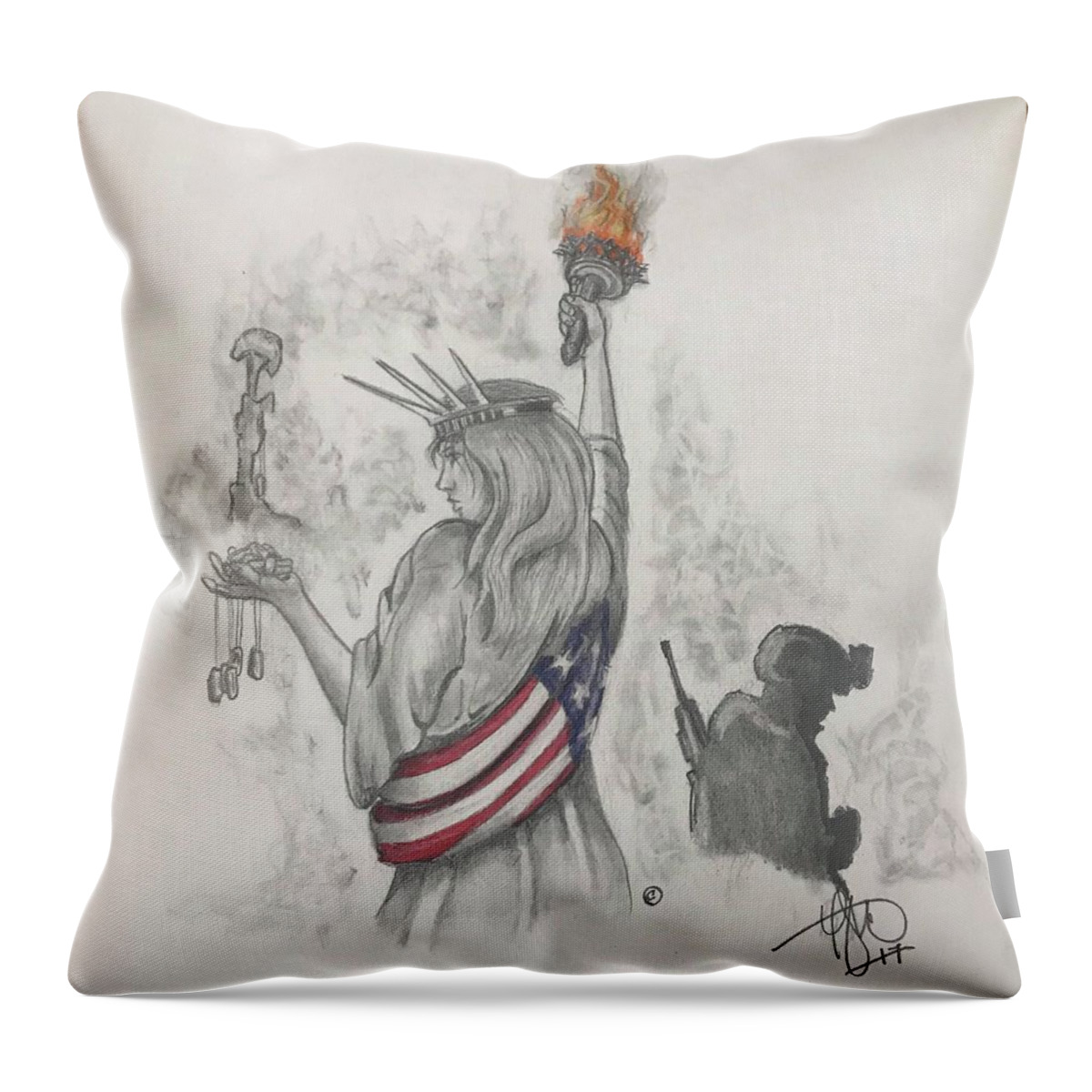  Libertty Throw Pillow featuring the drawing Liberty and Justice for All by Howard King