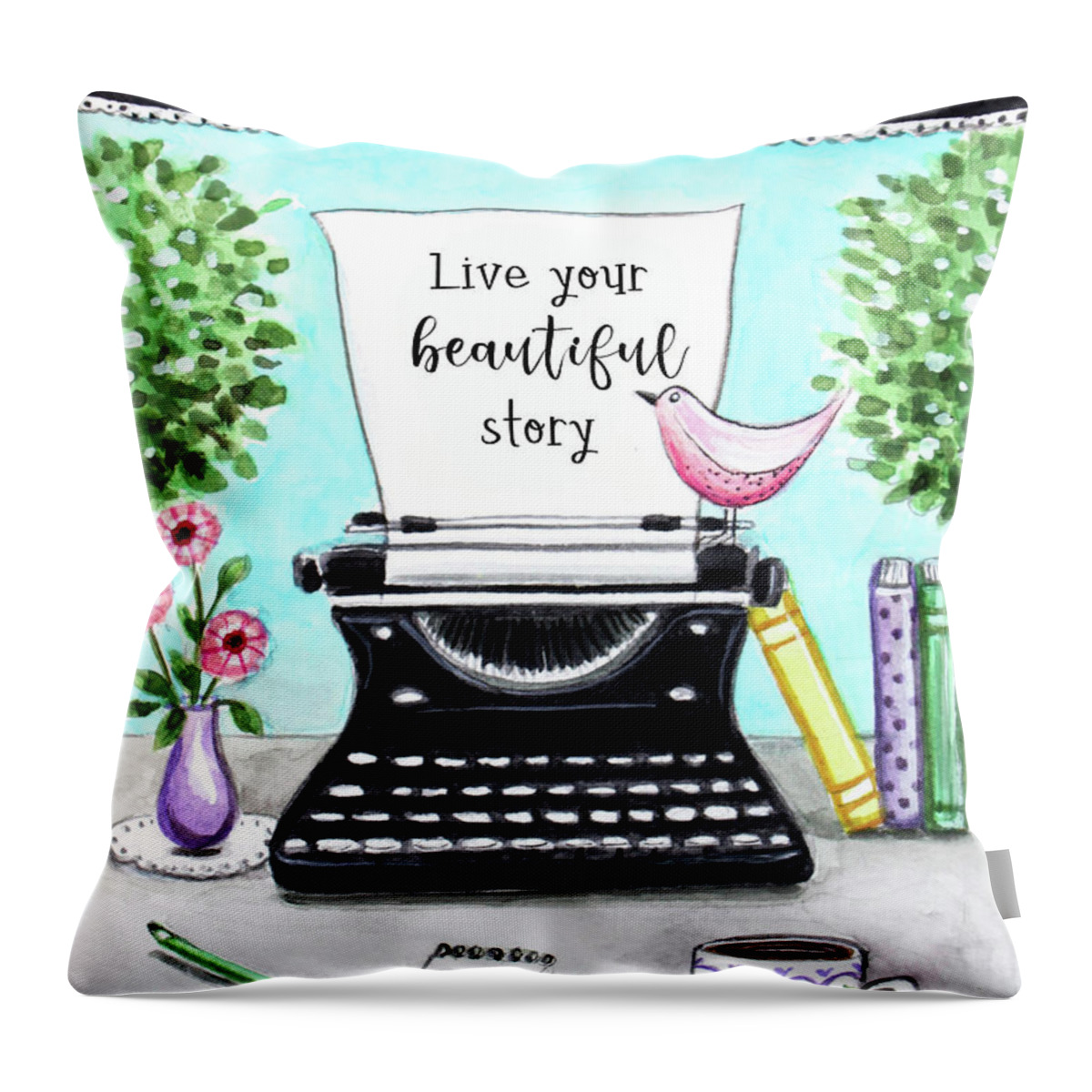 Live Your Beautiful Story Throw Pillow featuring the painting Live Your Beautiful Story #1 by Elizabeth Robinette Tyndall