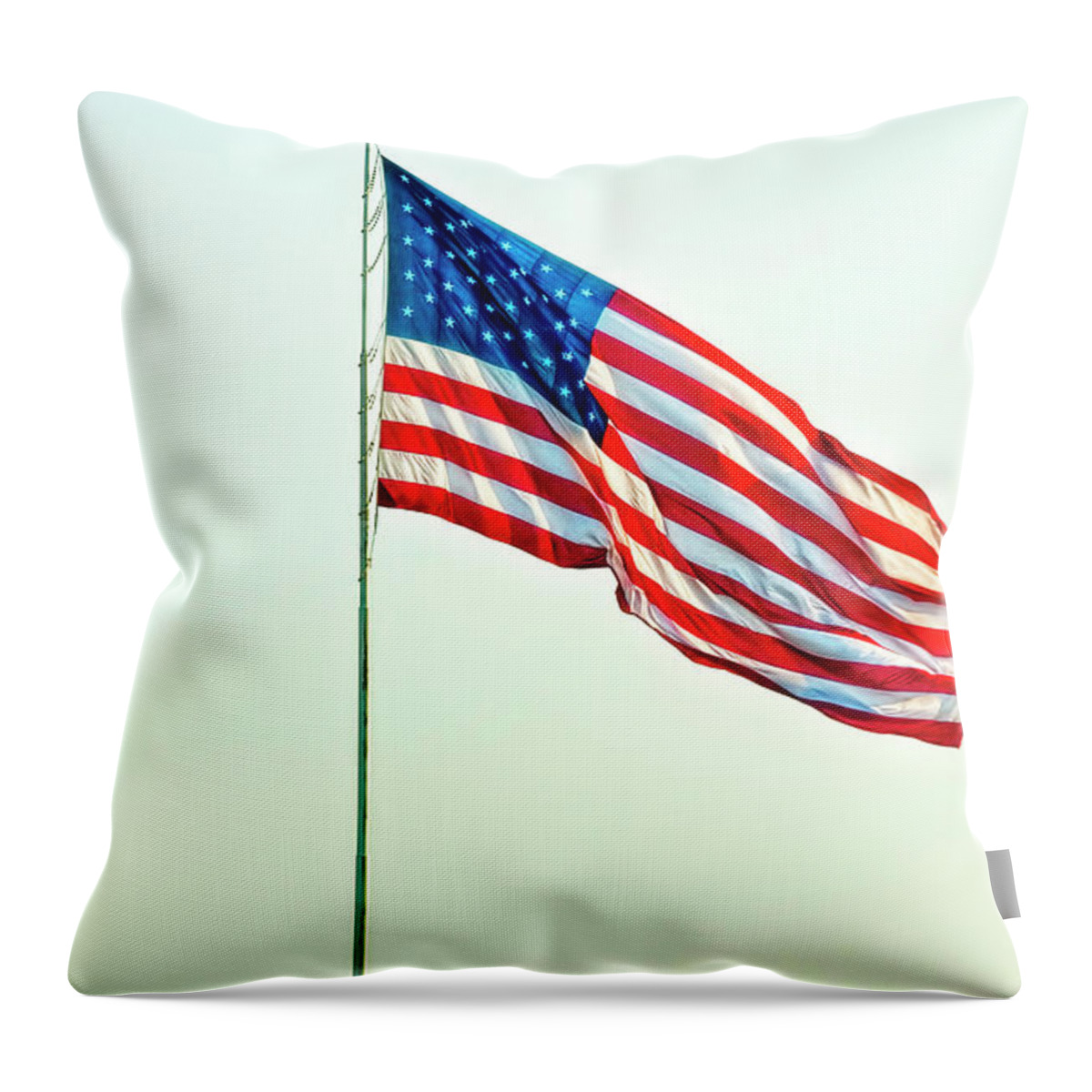Flag Throw Pillow featuring the photograph Long May She Wave #2 by Joan Bertucci