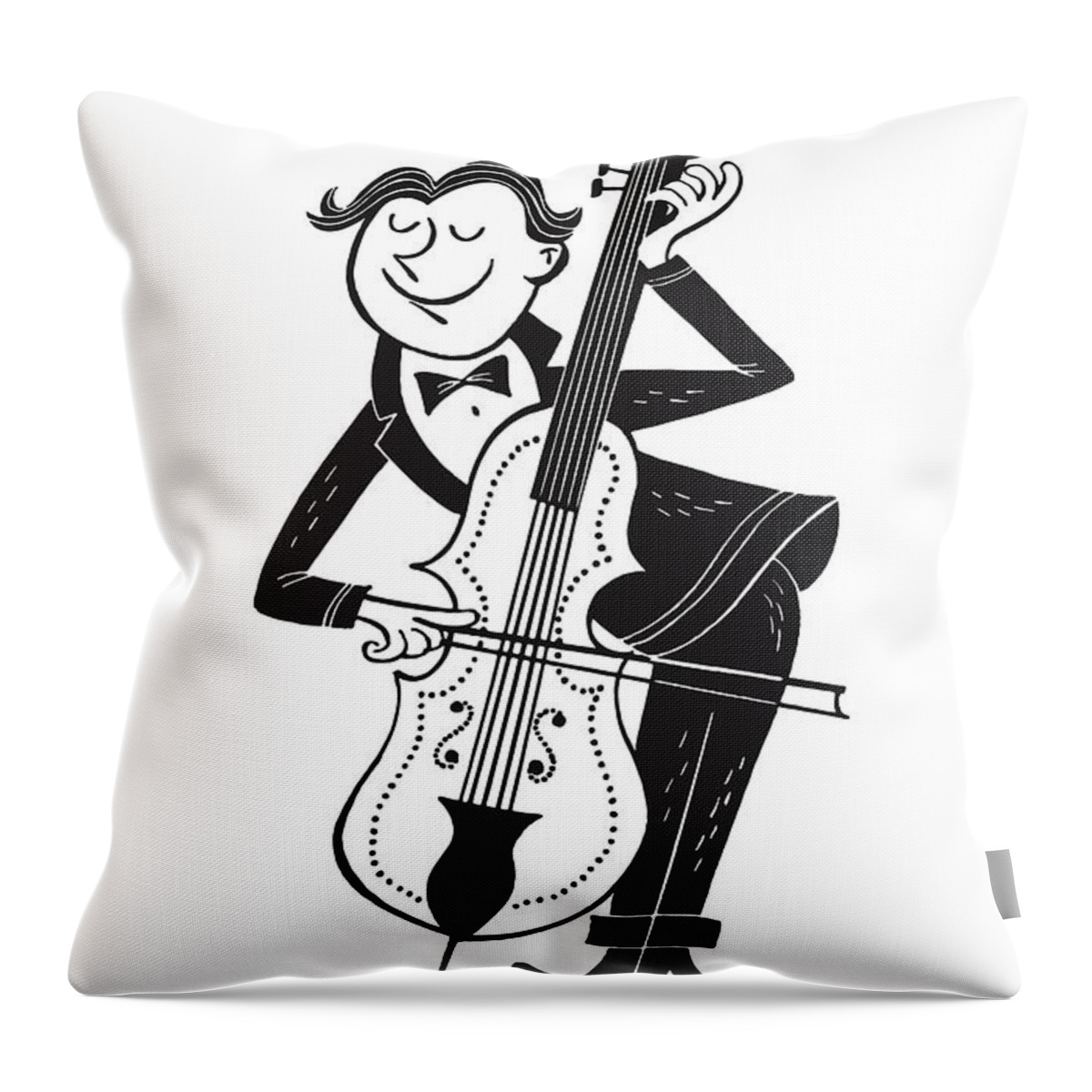 Archive Throw Pillow featuring the drawing Man smiling while playing cello with closed eyes #1 by CSA Images