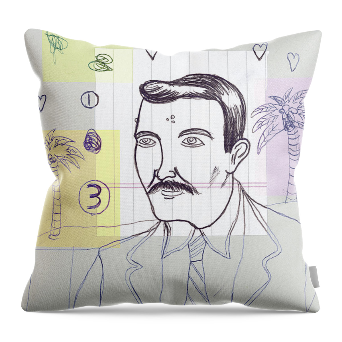 Adult Throw Pillow featuring the drawing Man with Mustache #1 by CSA Images