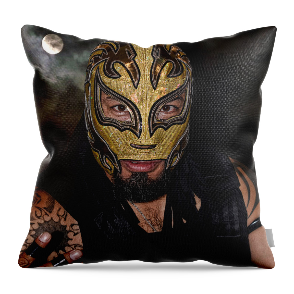 Estilo Rudo Throw Pillow featuring the digital art Masked Luchador Estilo Rudo #1 by Jim Fitzpatrick