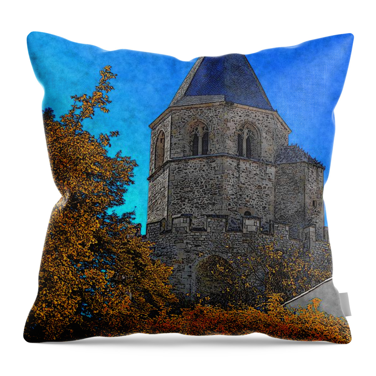 Angel Throw Pillow featuring the digital art Medieval Bell Tower 6 by Jean Bernard Roussilhe