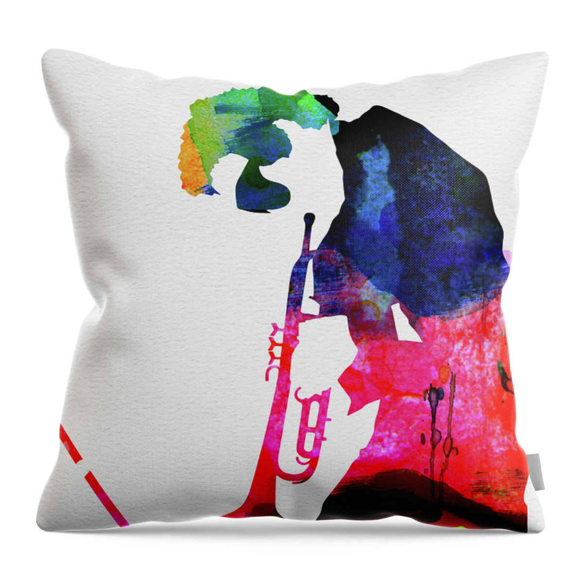 Miles Davis Throw Pillow featuring the digital art Miles Watercolor #1 by Naxart Studio