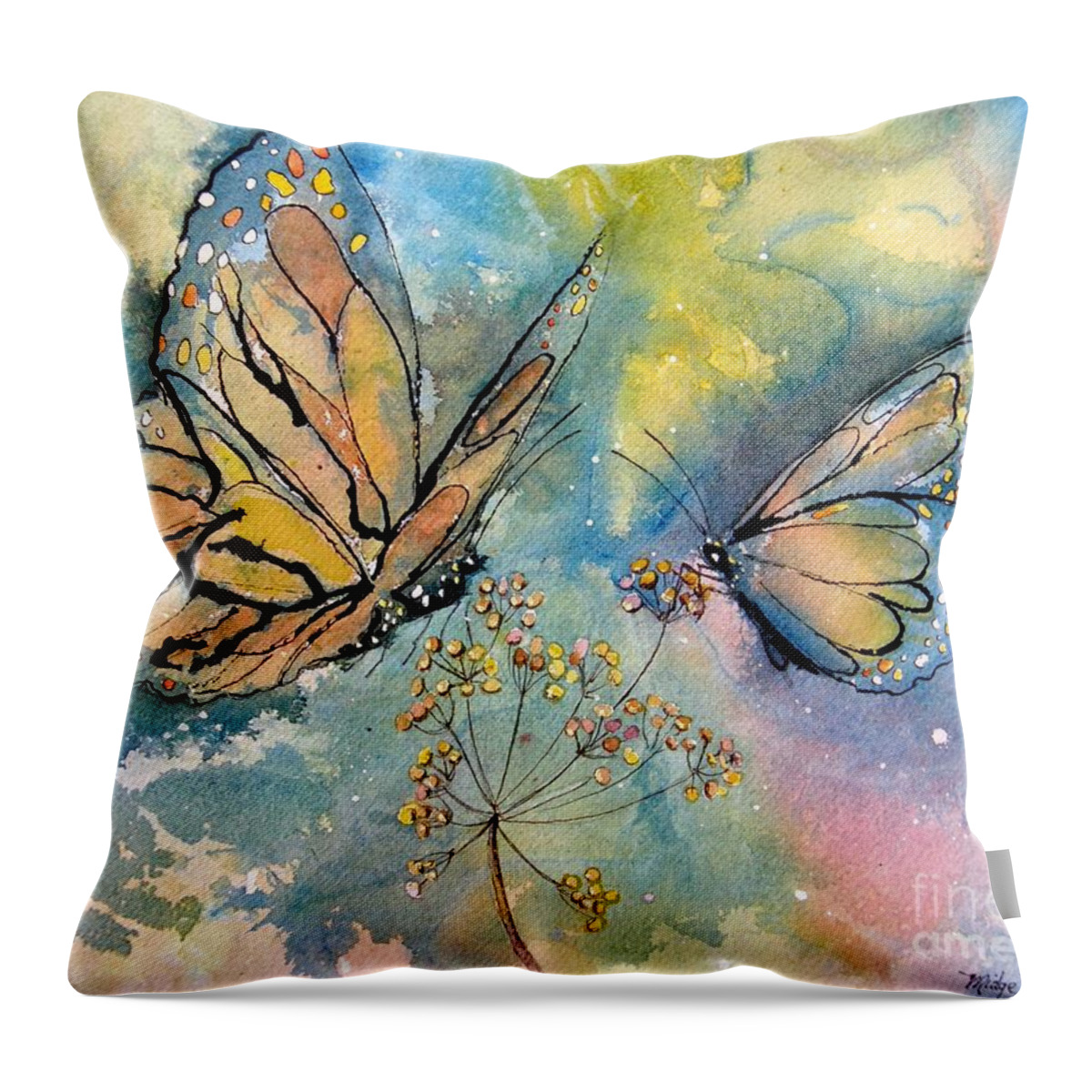 Monarchs Throw Pillow featuring the painting Monarch Butterflies #1 by Midge Pippel