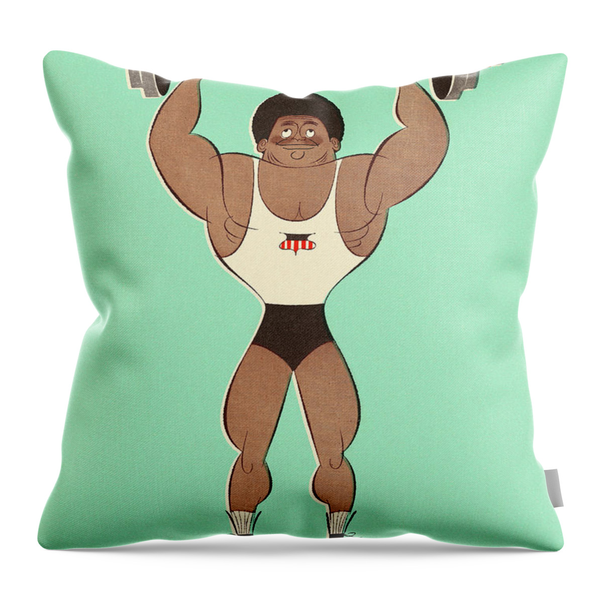 Adult Throw Pillow featuring the drawing Muscular Man Lifting Weights #1 by CSA Images