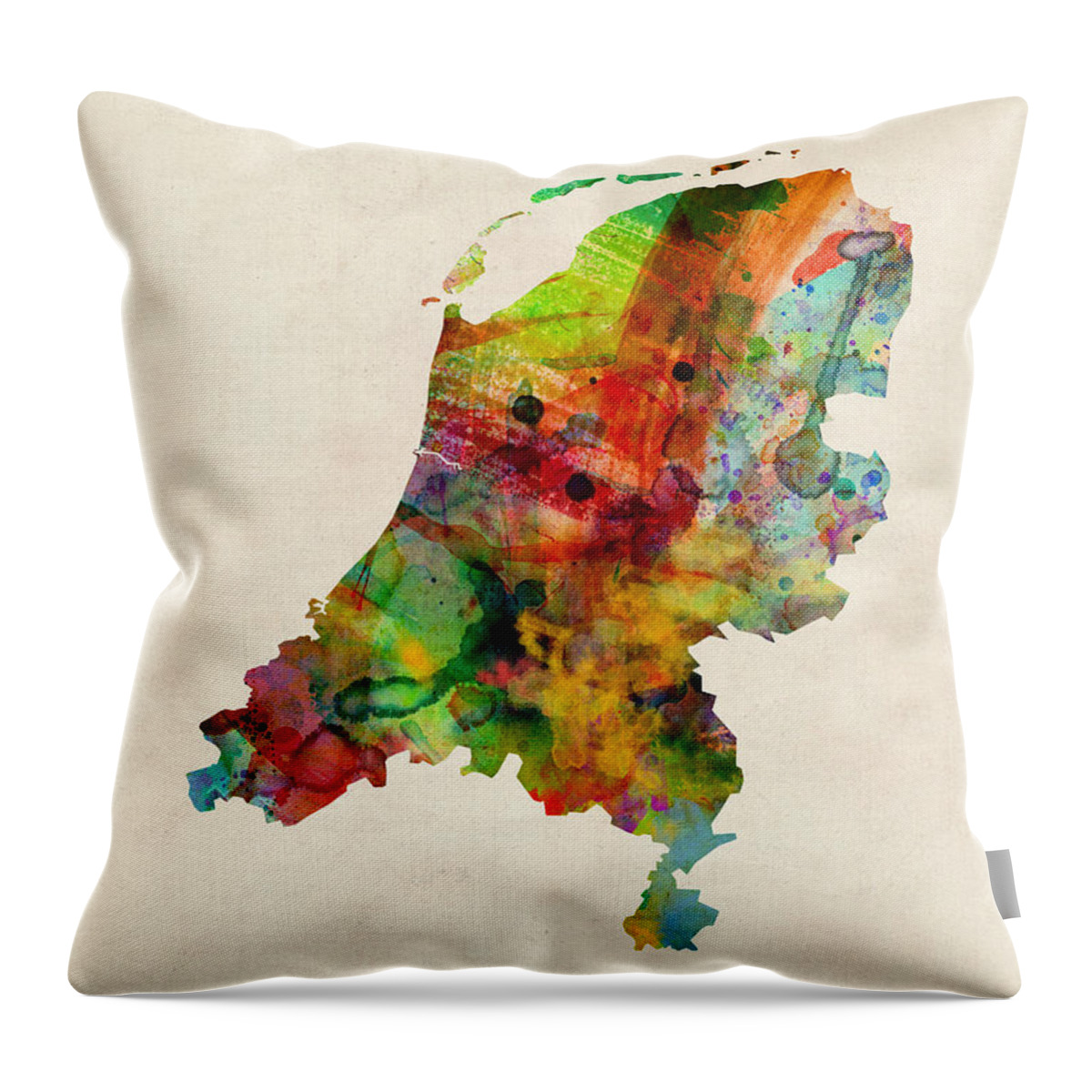 Netherlands Throw Pillow featuring the digital art Netherlands Watercolor Map #1 by Michael Tompsett