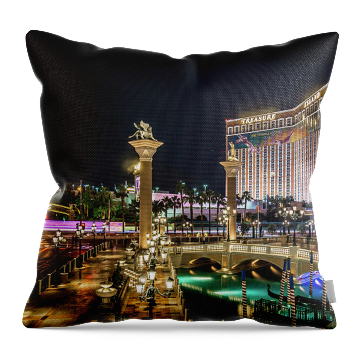 Vegas Throw Pillow featuring the photograph Nightime On Vegas Strip In Las Vegas Nevada #1 by Alex Grichenko