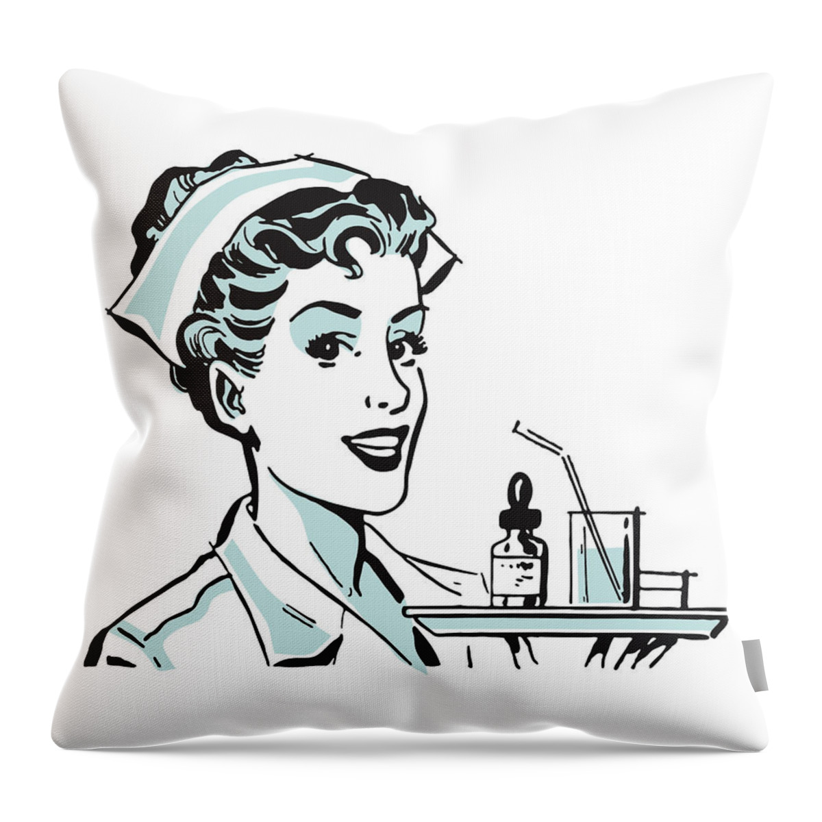 Accessories Throw Pillow featuring the drawing Nurse with Tray of Medicine #1 by CSA Images