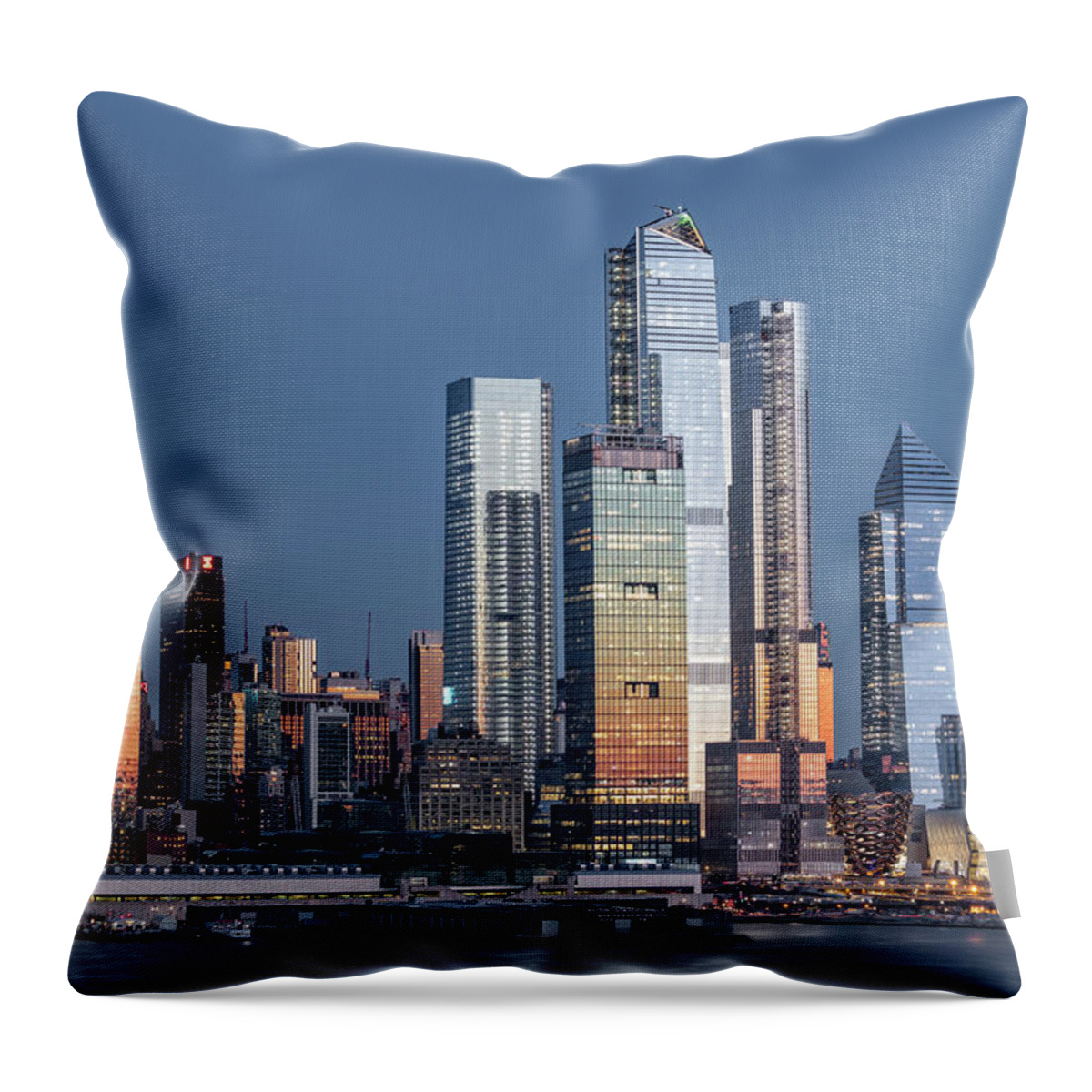 Nyc Skyline Throw Pillow featuring the photograph NYC Skyline Blue Hour #1 by Susan Candelario