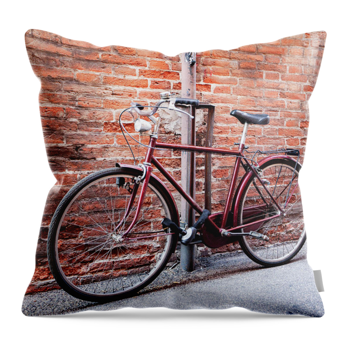 Stained Throw Pillow featuring the photograph Old Bicycle Wall Peeling #1 by Deimagine