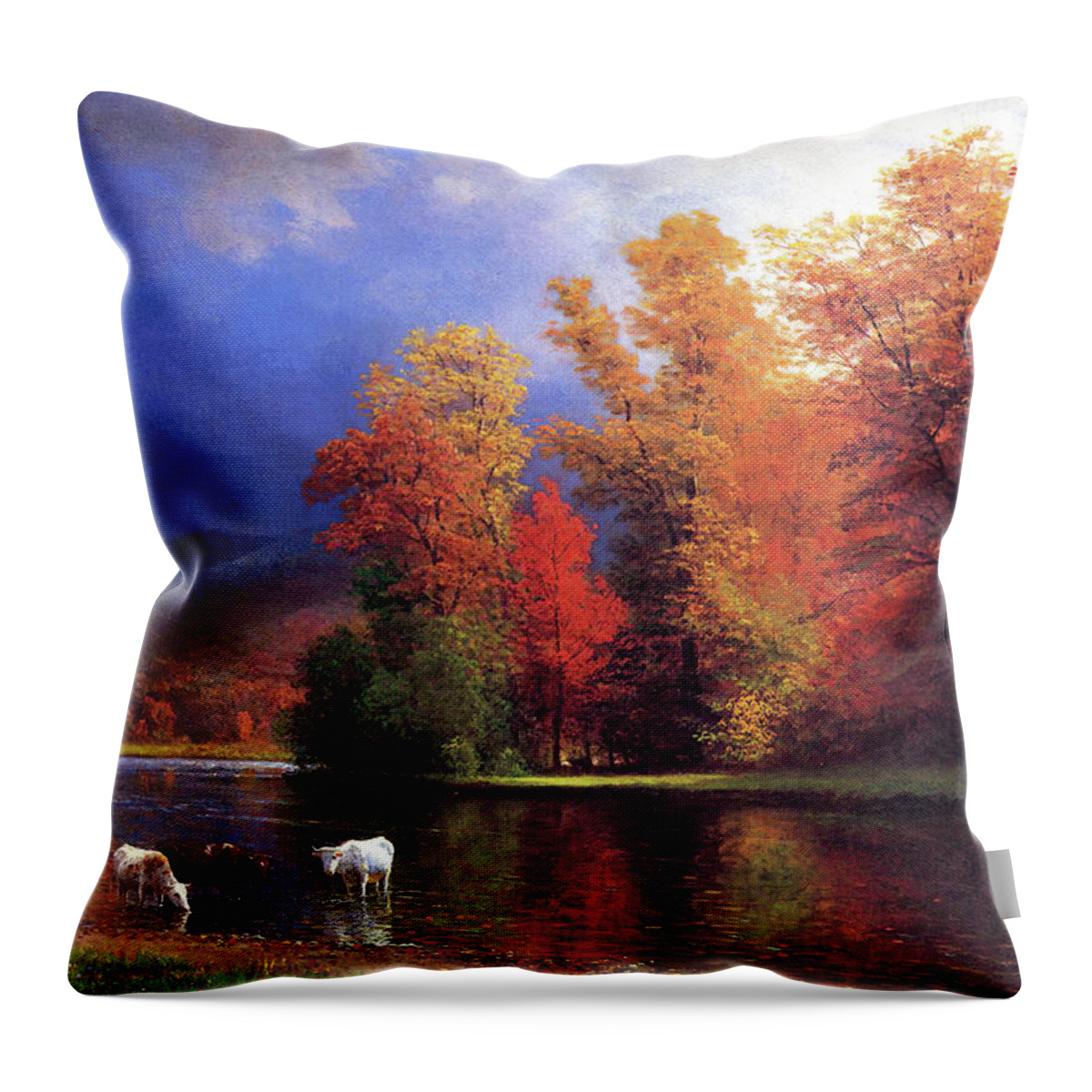 On The Saco Throw Pillow featuring the digital art On the Saco #2 by Albert Bierstadt