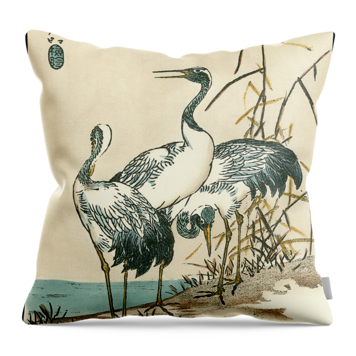 Animals Throw Pillow featuring the painting Oriental Crane II #1 by Vision Studio