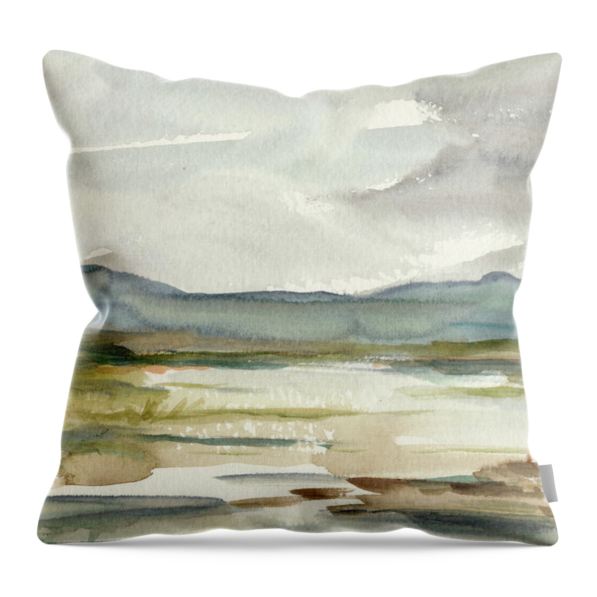 Landscapes Throw Pillow featuring the painting Overcast Wetland I #1 by Ethan Harper