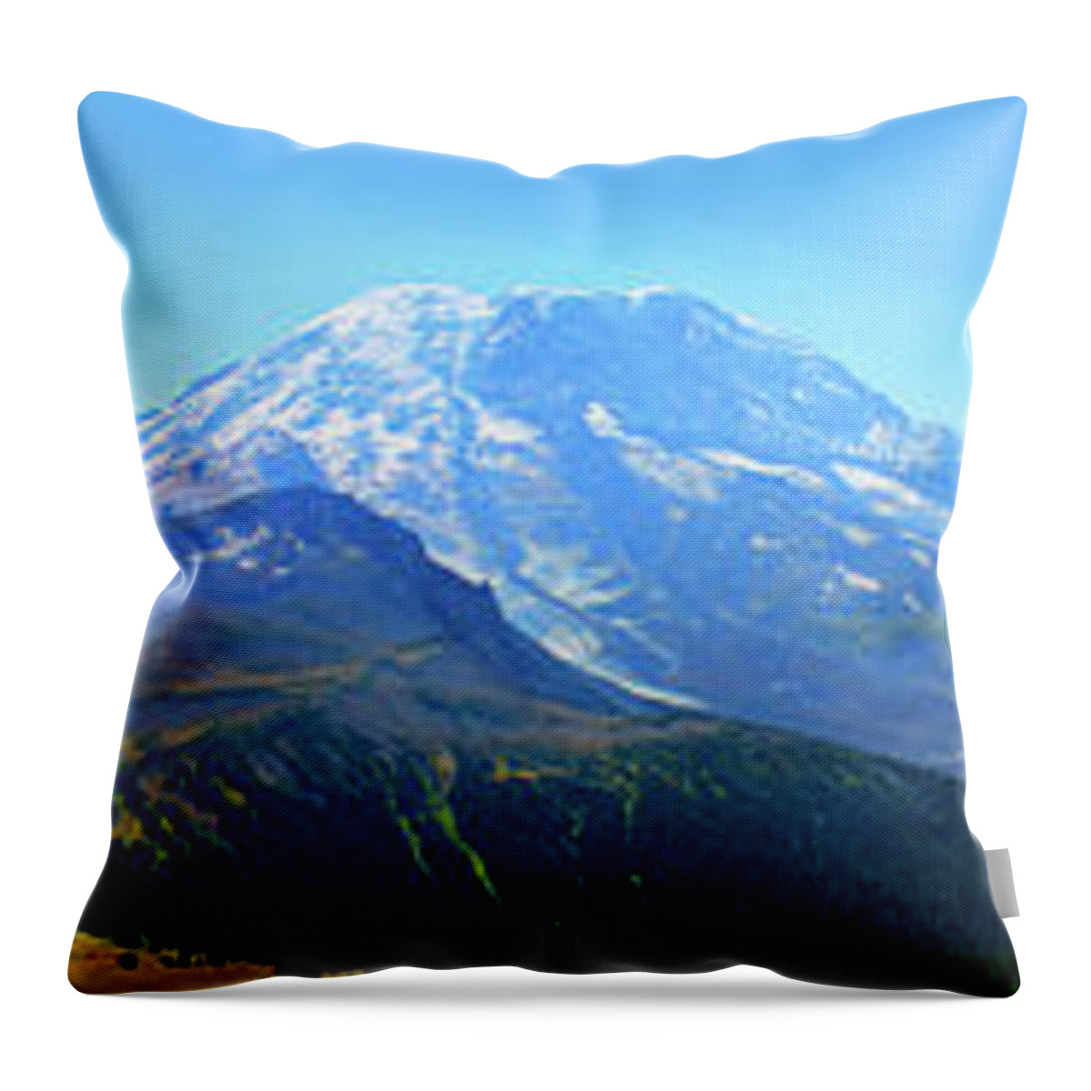 Panorama Mount Rainier Throw Pillow featuring the photograph panorama Mount Rainier National Park mountain from Skyscraper Mt on north fall landscape snow USA by Robert C Paulson Jr